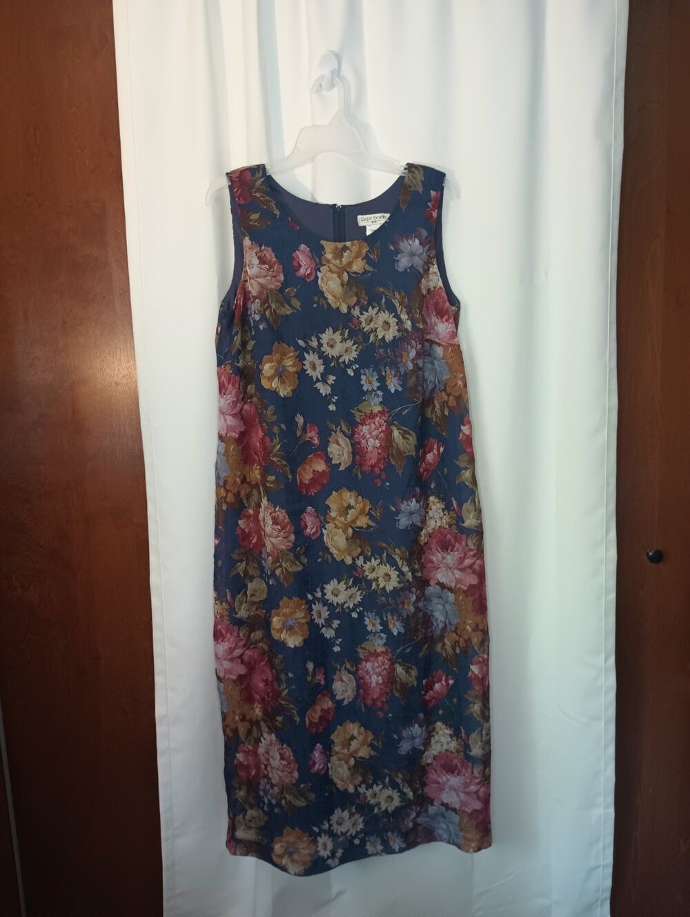 Vtg Womens Crinkle Floral Cottagecore Maxi Dress 14W Back Slit Fairy 90s